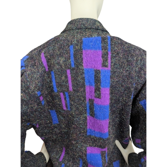 Vintage 80s Abstract Metallic Cardigan Sweater – Purple & Cobalt – Size L - Picture 10 of 13